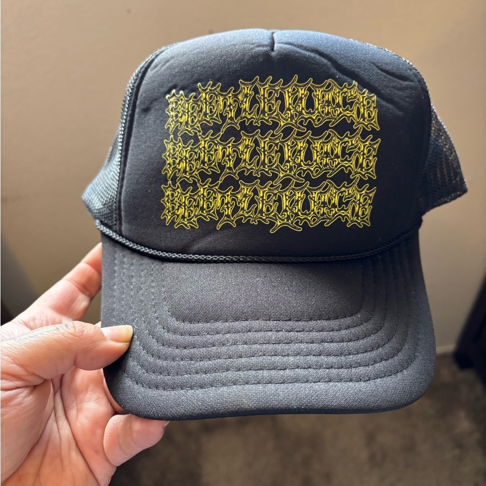 Black Trucker Hat with Yellow Graphic